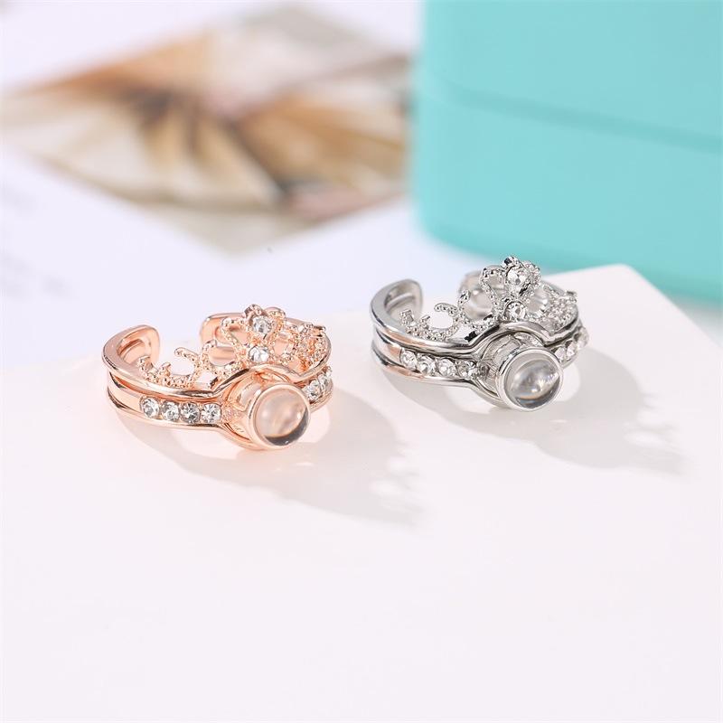 Fashion Crown 100 Languages I Love You Projection Adjustable Couple Ring