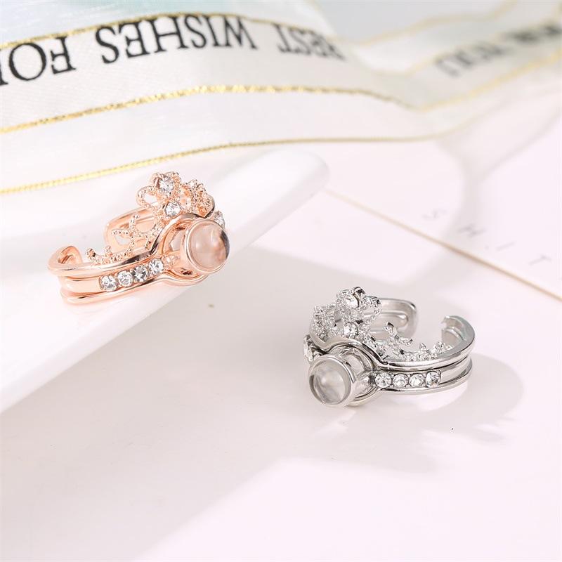 Fashion Crown 100 Languages I Love You Projection Adjustable Couple Ring
