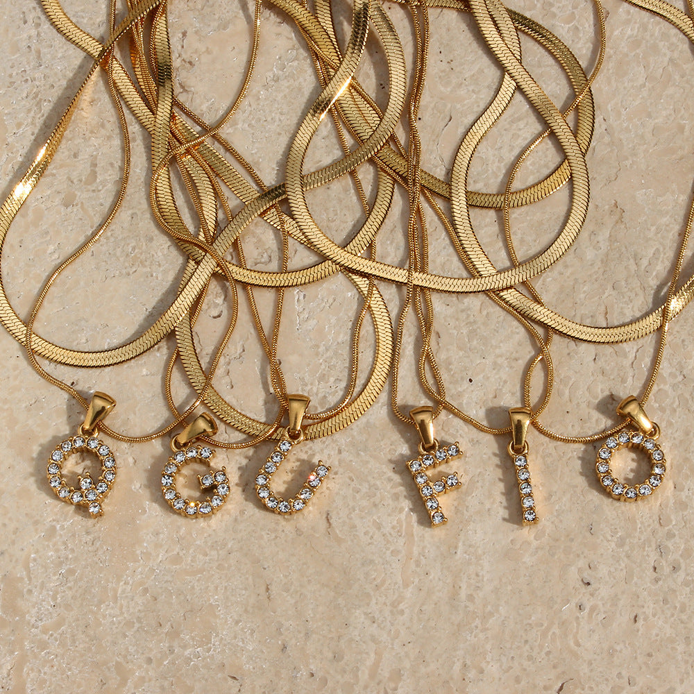 18K Gold Plated Double-Layer Zircon Letter Stainless Steel Necklace