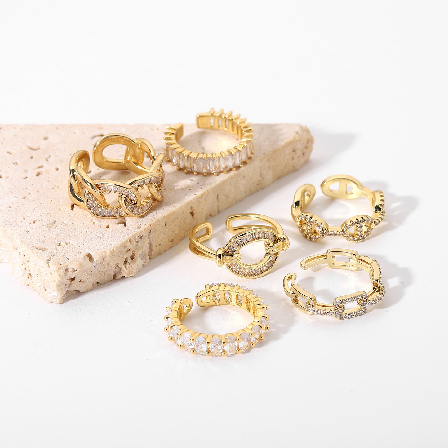 18K Gold Plated Zircon Geometric Adjustable Copper Ring
