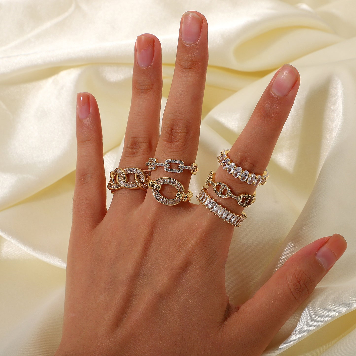 18K Gold Plated Zircon Geometric Adjustable Copper Ring