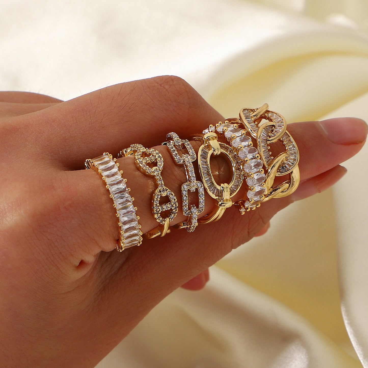 18K Gold Plated Zircon Geometric Adjustable Copper Ring