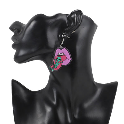 Acrylic Alien UFO Print Women's Drop Earrings