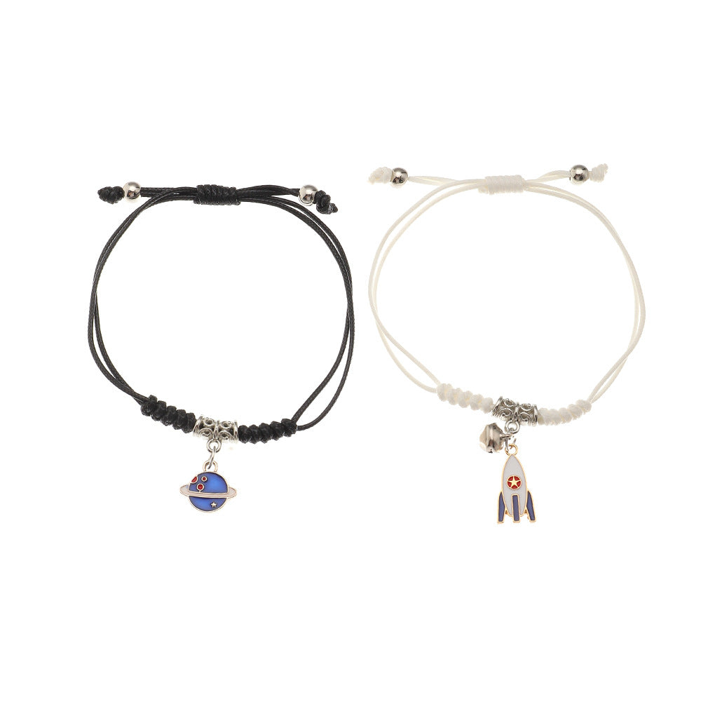 Fashion Alloy Dripping Planet Rocket and Mushroom Pendant Adjustable Bracelet
