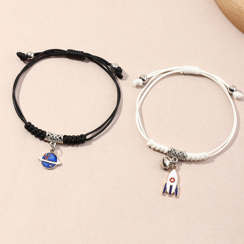 Fashion Alloy Dripping Planet Rocket and Mushroom Pendant Adjustable Bracelet