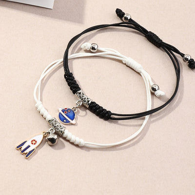 Fashion Alloy Dripping Planet Rocket and Mushroom Pendant Adjustable Bracelet