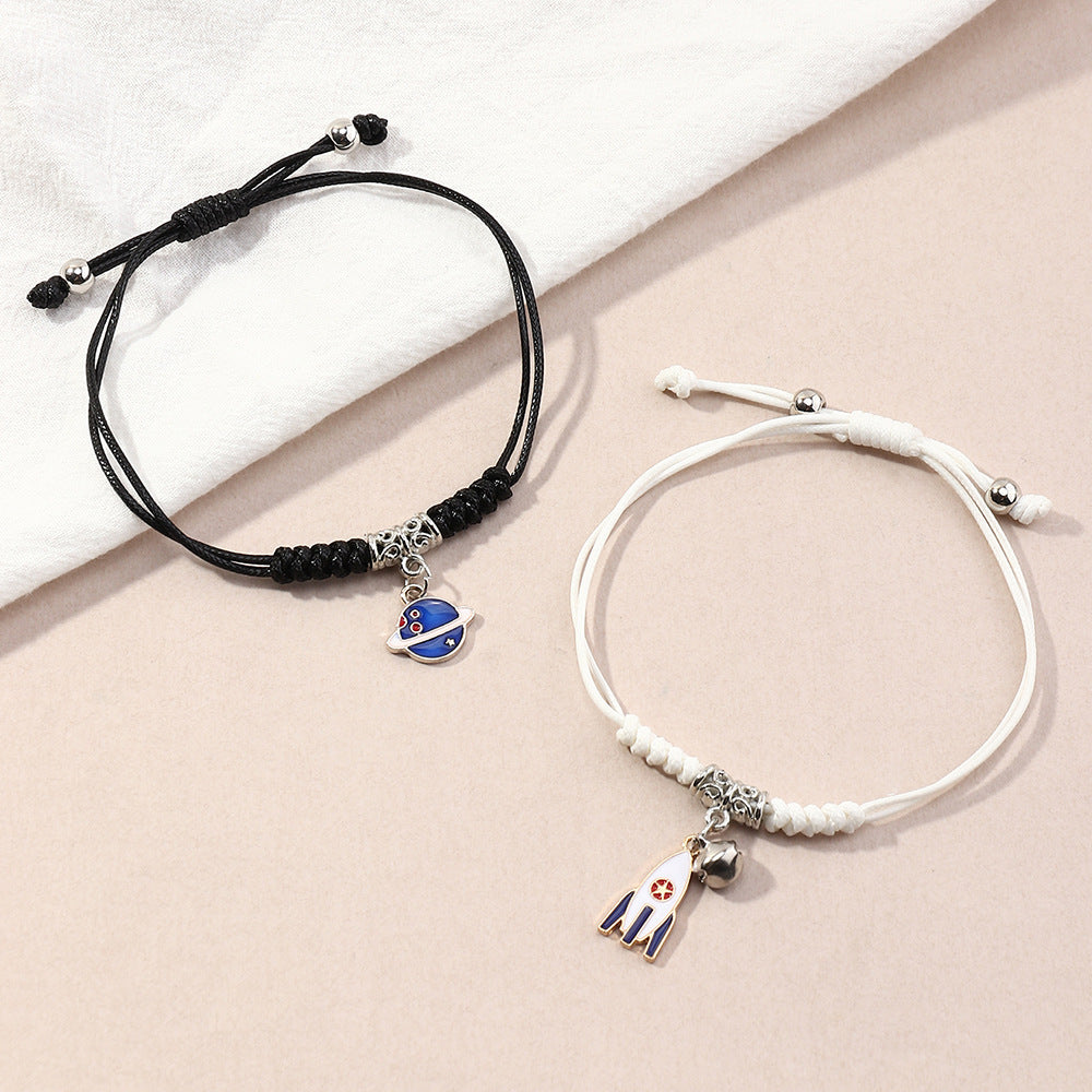 Fashion Alloy Dripping Planet Rocket and Mushroom Pendant Adjustable Bracelet