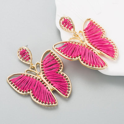 Fashion Alloy Hand-Woven Multicolor Butterfly Pendant Earrings