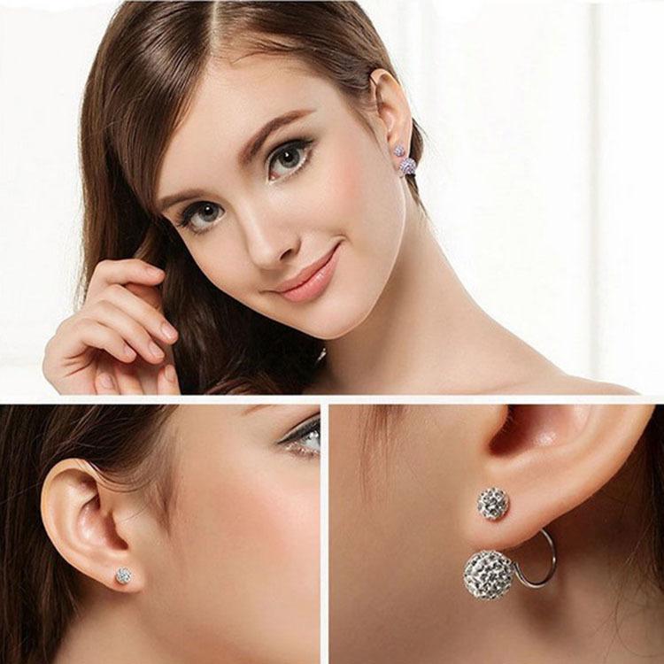 Alloy Crystal Ball Stud Earrings with Hypoallergenic Back挂 Design