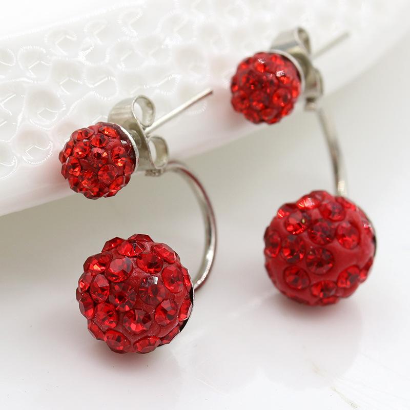 Alloy Crystal Ball Stud Earrings with Hypoallergenic Back挂 Design