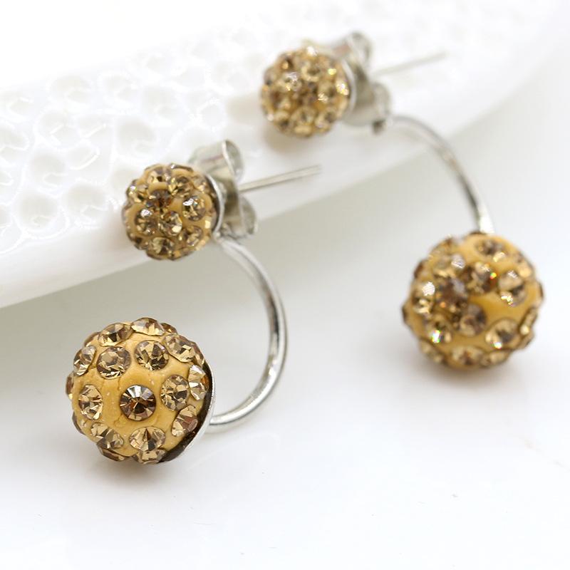 Alloy Crystal Ball Stud Earrings with Hypoallergenic Back挂 Design