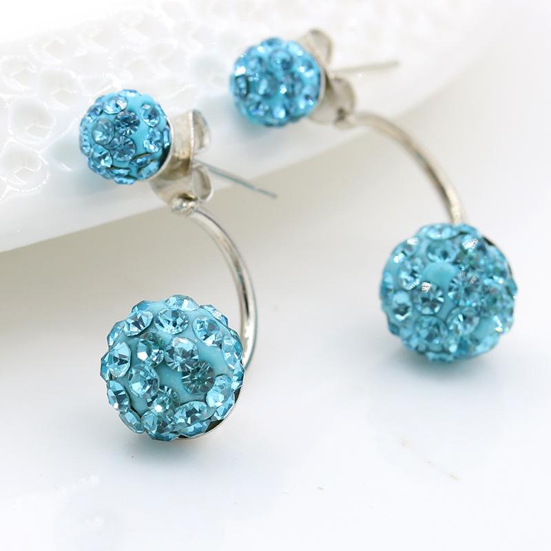 Alloy Crystal Ball Stud Earrings with Hypoallergenic Back挂 Design