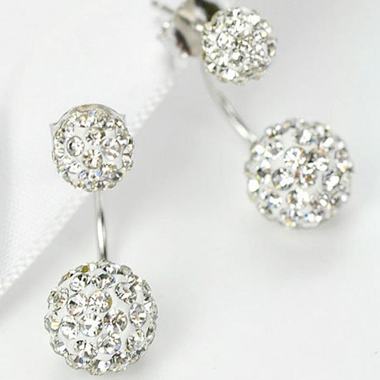 Alloy Crystal Ball Stud Earrings with Hypoallergenic Back挂 Design
