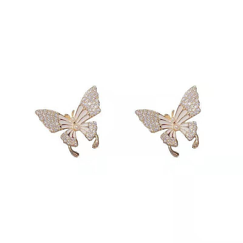 Elegant Zircon Butterfly Stud Earrings with S925 Silver Needle