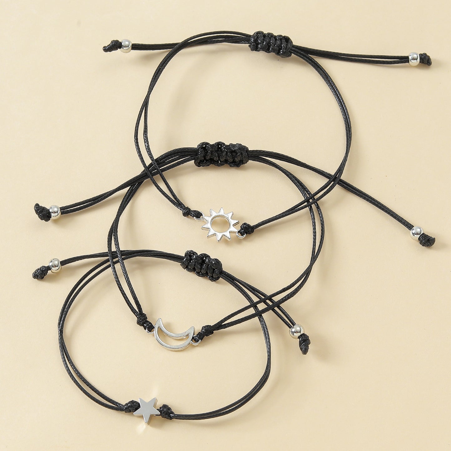 Fashion Alloy Sun Moon Star Charm Bracelet Set - 3 Pieces
