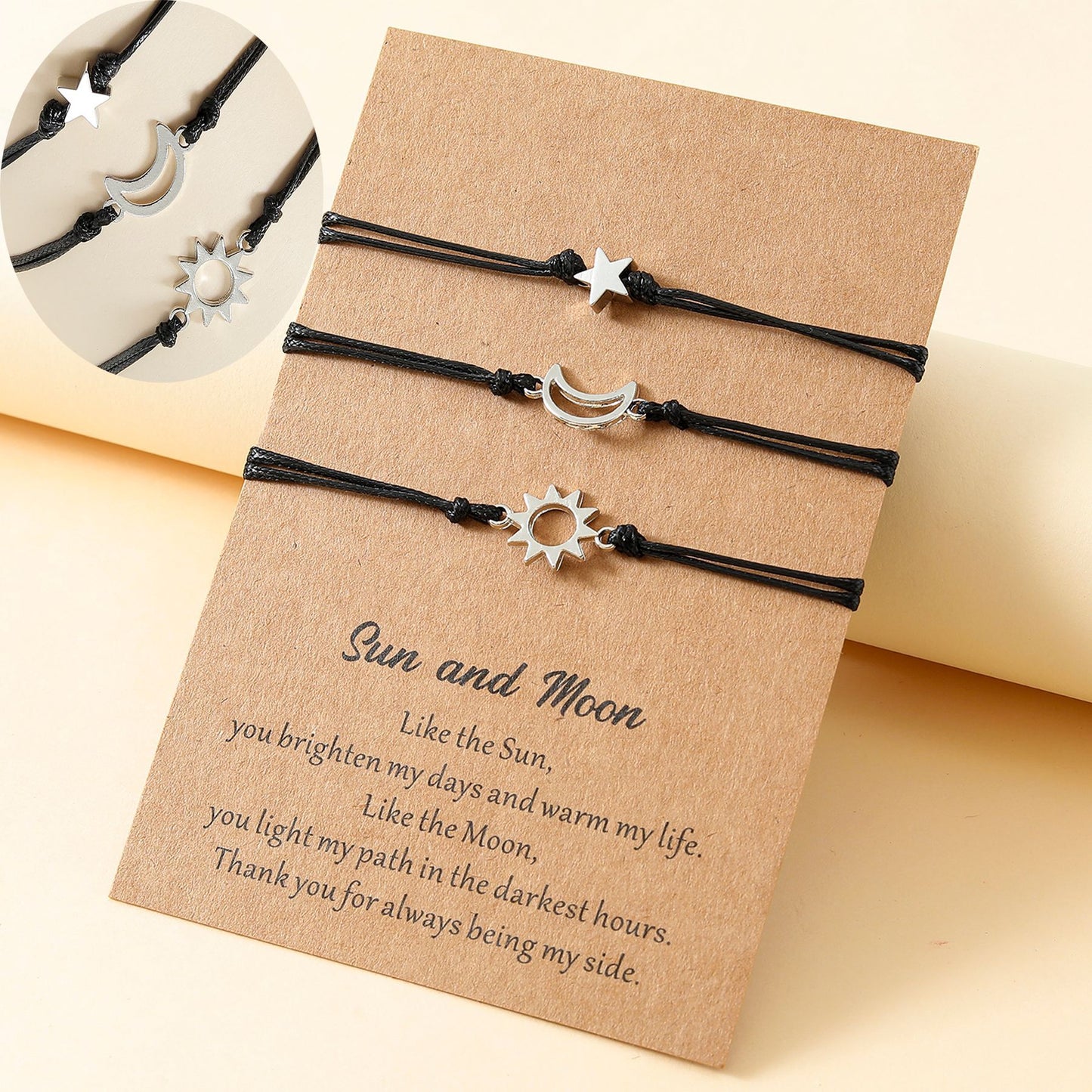 Fashion Alloy Sun Moon Star Charm Bracelet Set - 3 Pieces