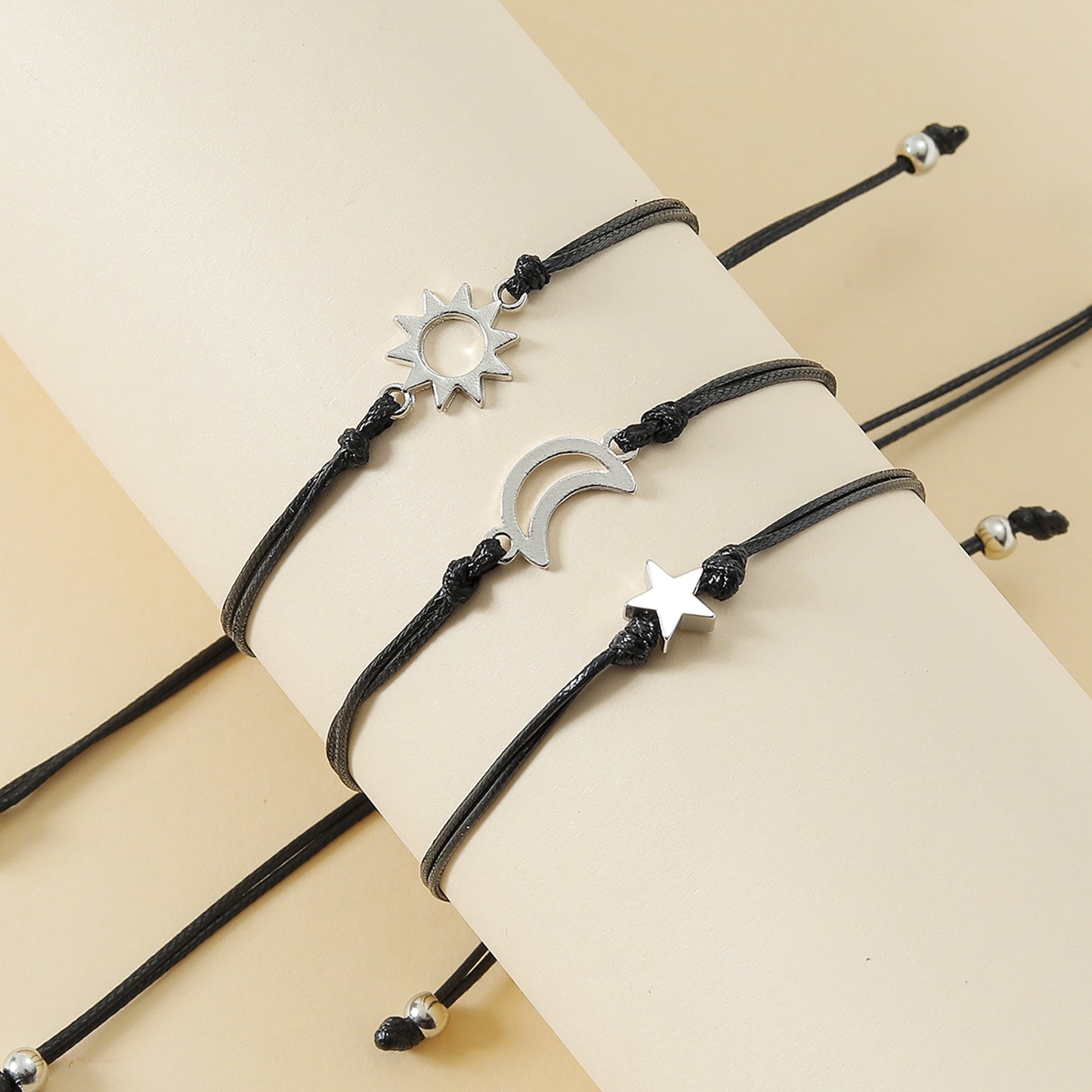 Fashion Alloy Sun Moon Star Charm Bracelet Set - 3 Pieces