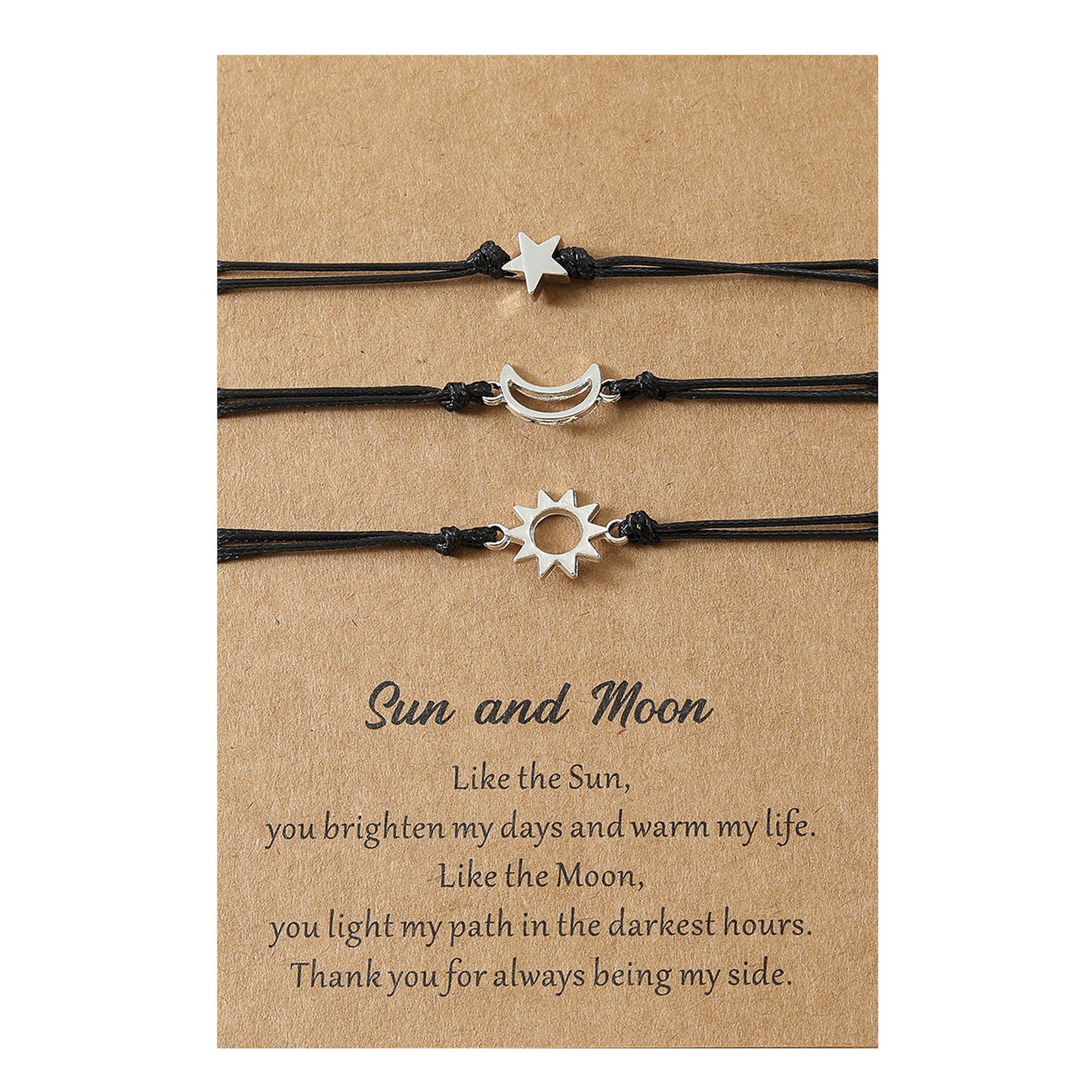 Fashion Alloy Sun Moon Star Charm Bracelet Set - 3 Pieces