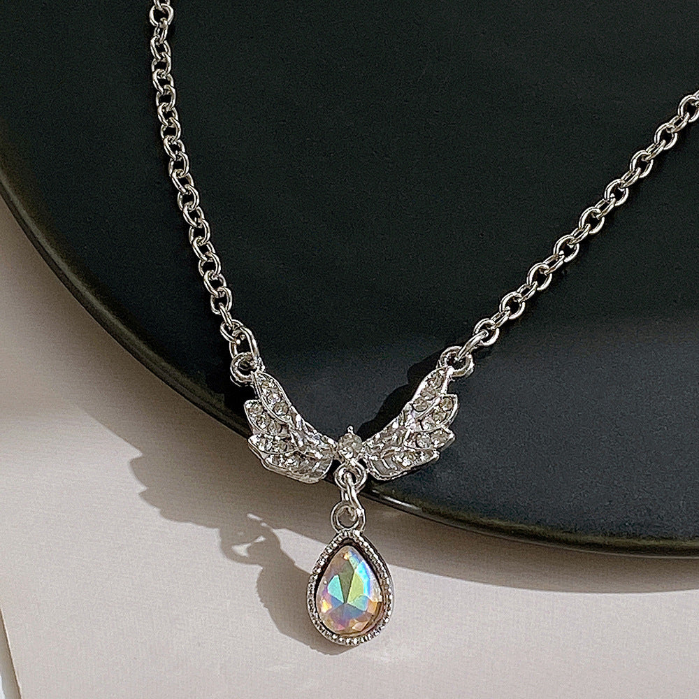 Angel Wings Moonstone Rhinestone Pendant Necklace for Women