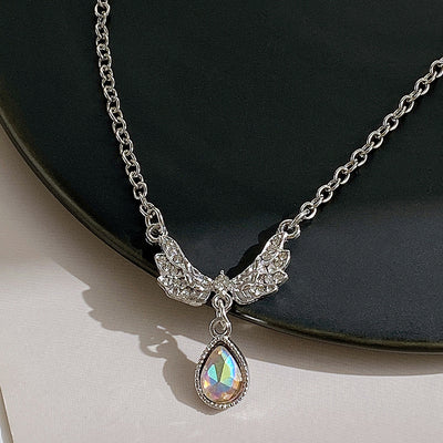 Angel Wings Moonstone Rhinestone Pendant Necklace for Women