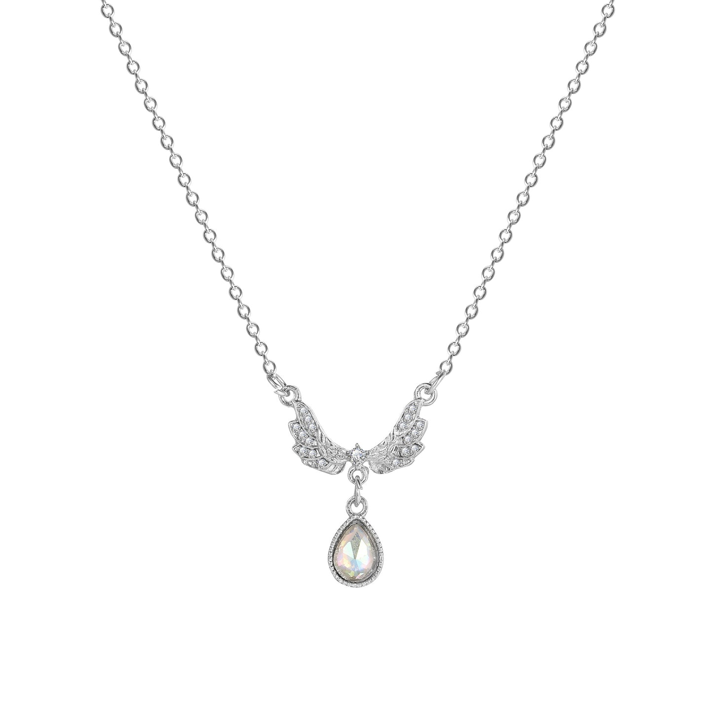 Angel Wings Moonstone Rhinestone Pendant Necklace for Women