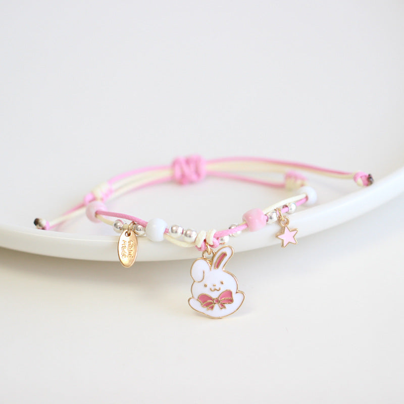 Fashion Animal Alloy Beaded Enamel Rabbit Bracelet for Women and Couples