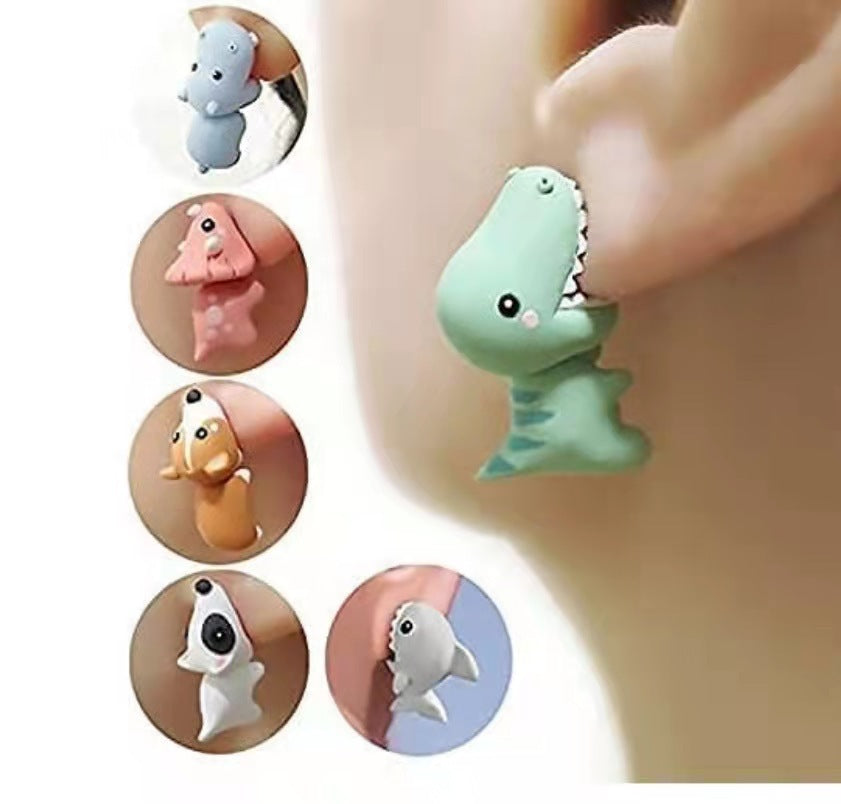 Fashion Animal Dinosaur and Shark Metal Ear Studs for Women
