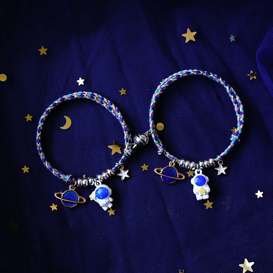 Fashion Astronaut Star and Moon Alloy Knitting Bracelets Set