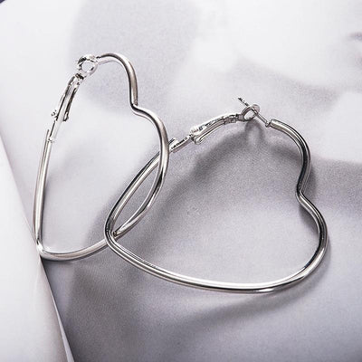 Large Geometric Heart Hoop Earrings - Fashion Statement Jewelry