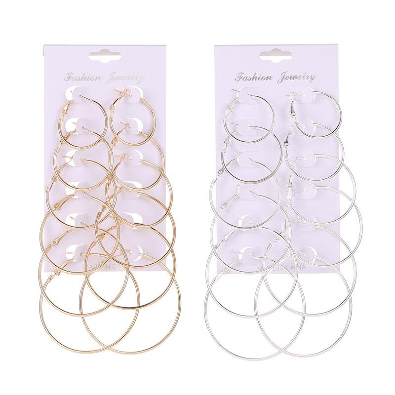 Fashion Geometric Circle Hoop Earrings Set - 6 Pieces