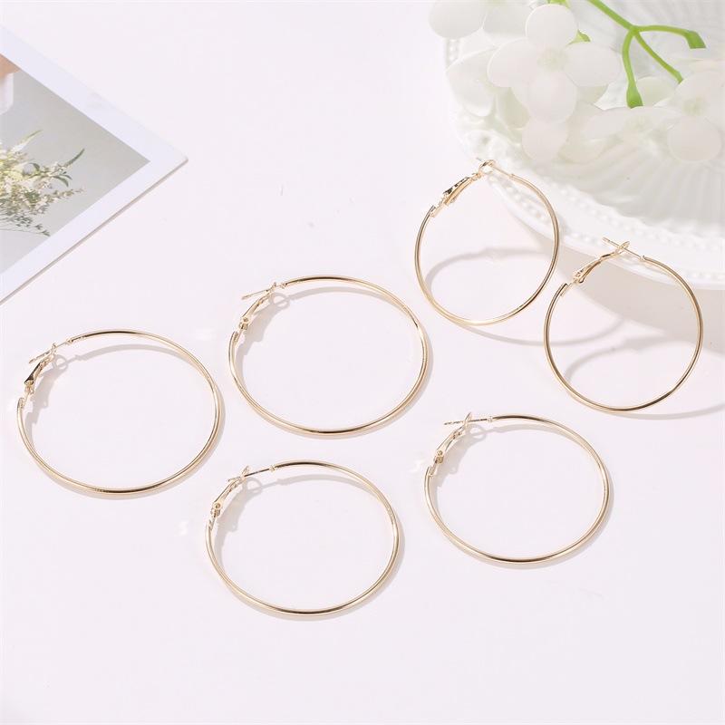 Fashion Geometric Circle Hoop Earrings Set - 6 Pieces