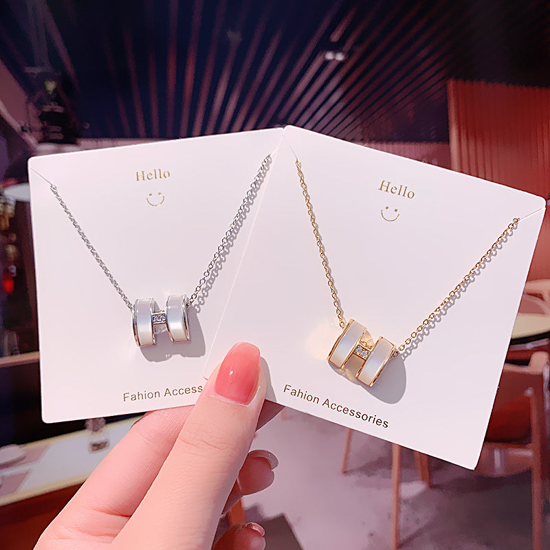 Fashion Titanium Steel Zircon Pendant Necklace with Cat Eye Stone Choker