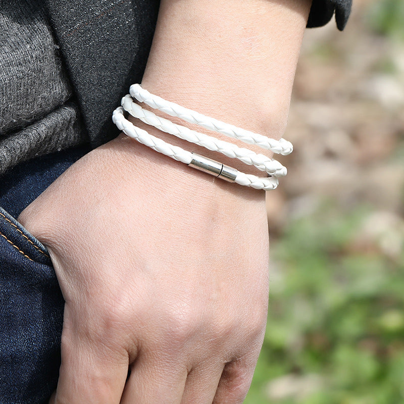 Fashion Braided Leather Multi-Loop Bracelet for Women and Friends Gift