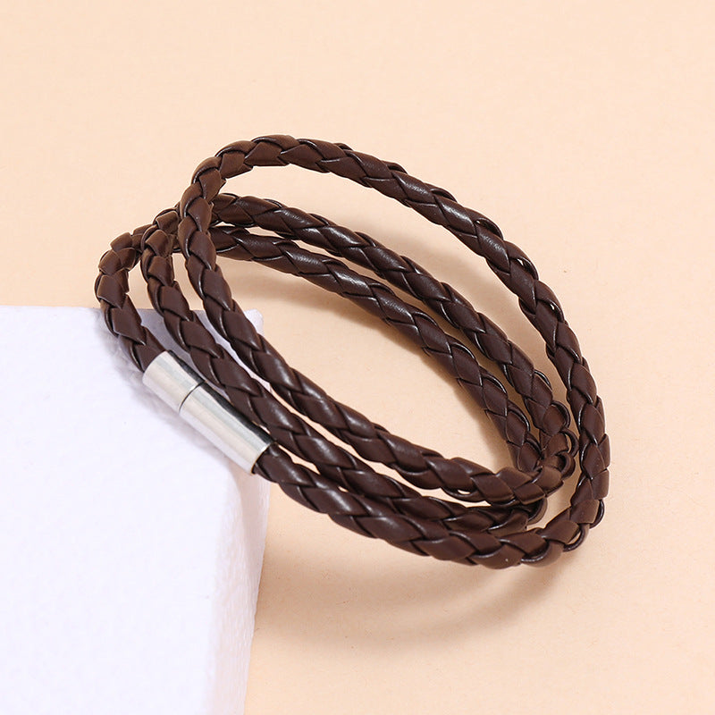 Fashion Braided Leather Multi-Loop Bracelet for Women and Friends Gift