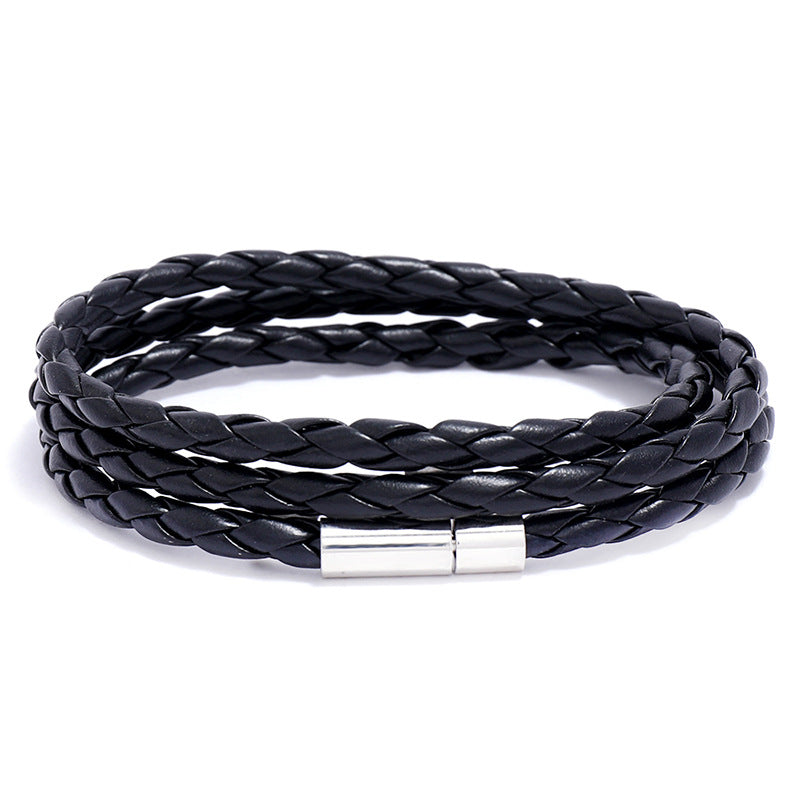 Fashion Braided Leather Multi-Loop Bracelet for Women and Friends Gift