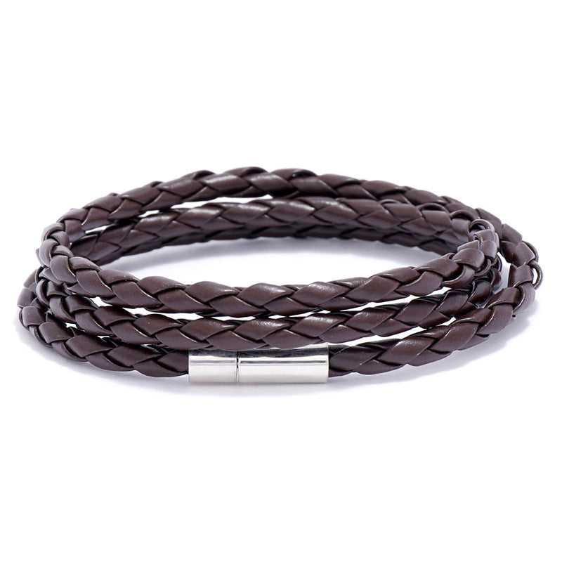 Fashion Braided Leather Multi-Loop Bracelet for Women and Friends Gift