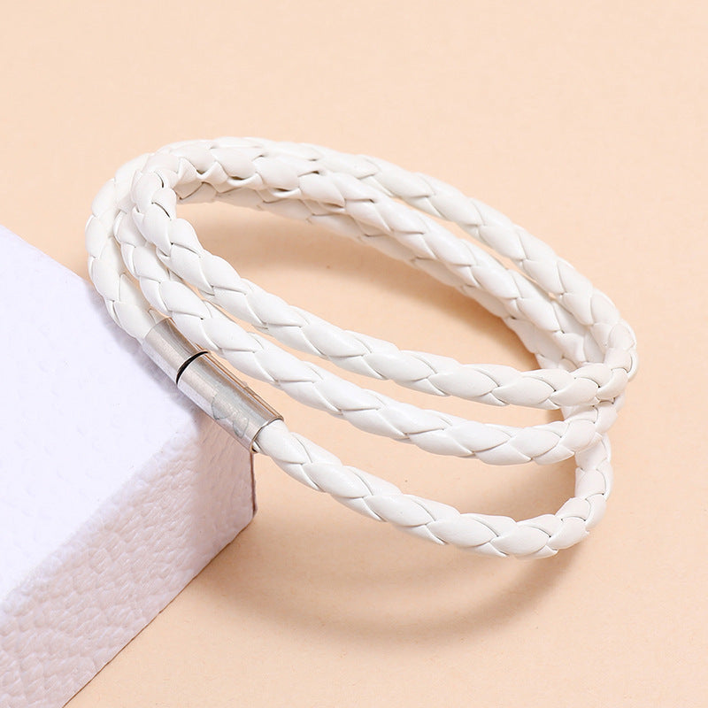Fashion Braided Leather Multi-Loop Bracelet for Women and Friends Gift