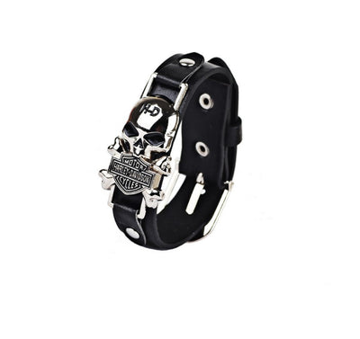 Skull Decor Vintage Leather Bracelet with Buckle Closure