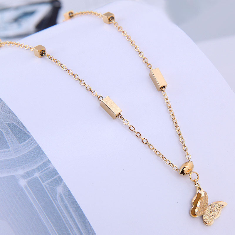 Fashion Butterfly Titanium Steel Necklace with Marble Pattern PVC Decorative Film