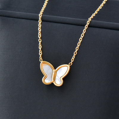 Fashion Vintage Butterfly Titanium Steel Shell Pendant Necklace