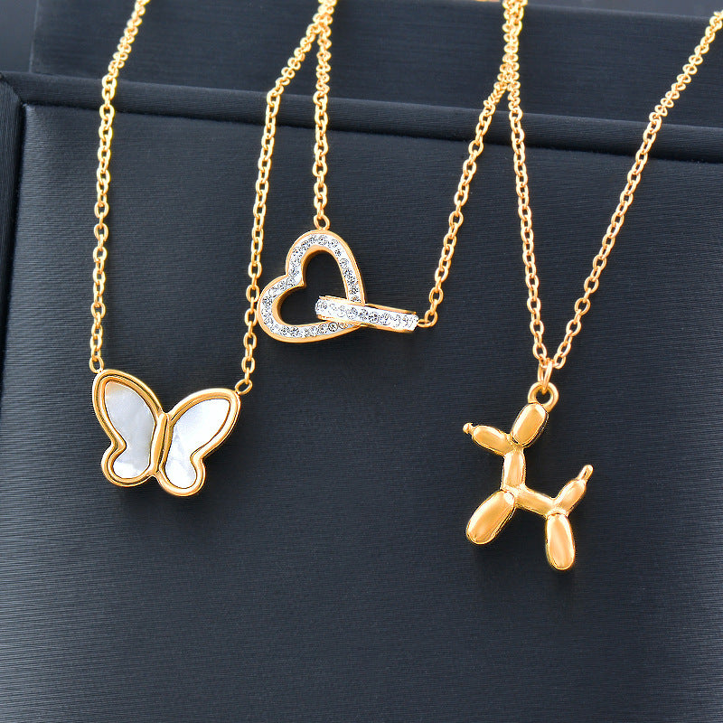 Fashion Vintage Butterfly Titanium Steel Shell Pendant Necklace