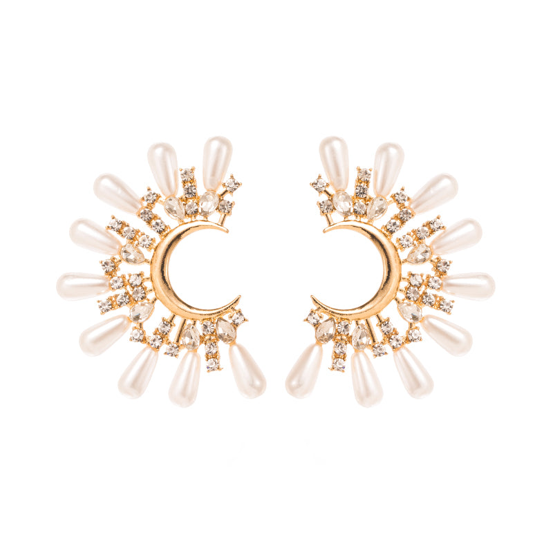 Fashion C Shape Pearl Zircon Alloy Ear Studs