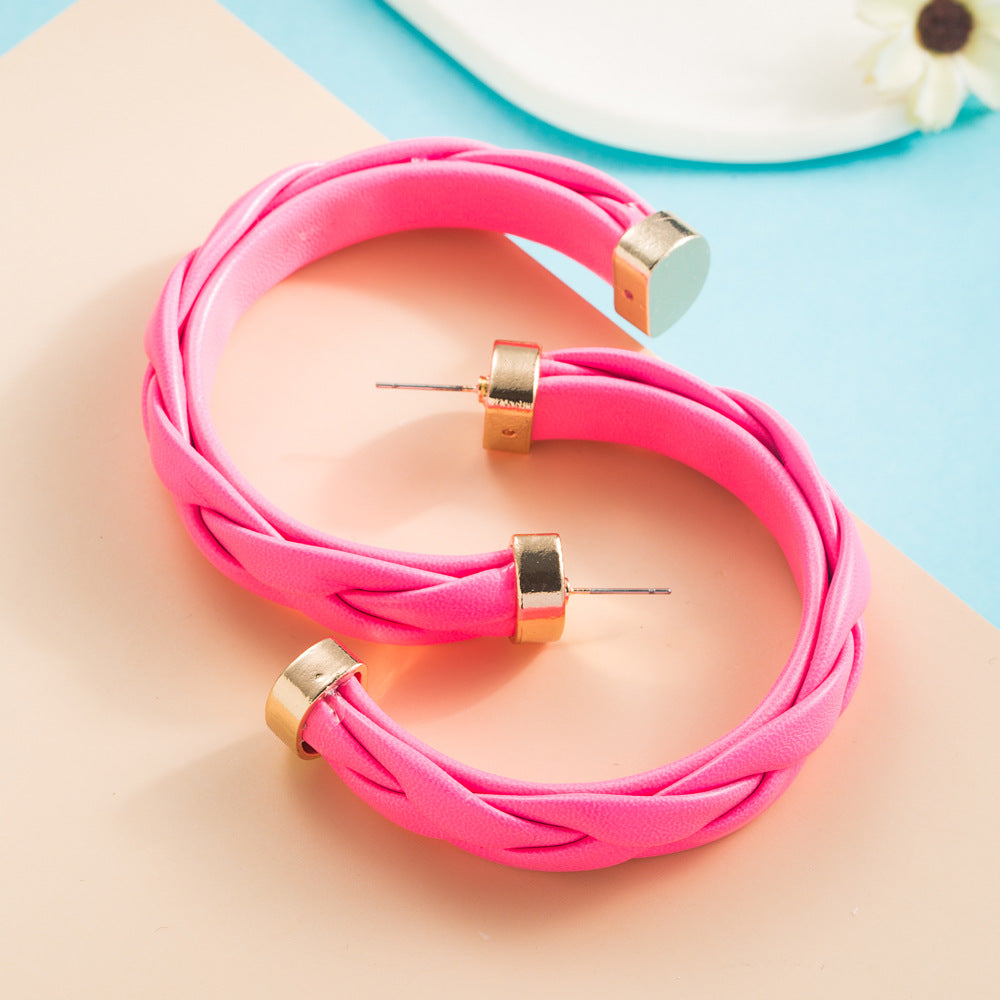 Fashion C-Shaped Multicolor Bohemian PU Leather Alloy Hoop Earrings