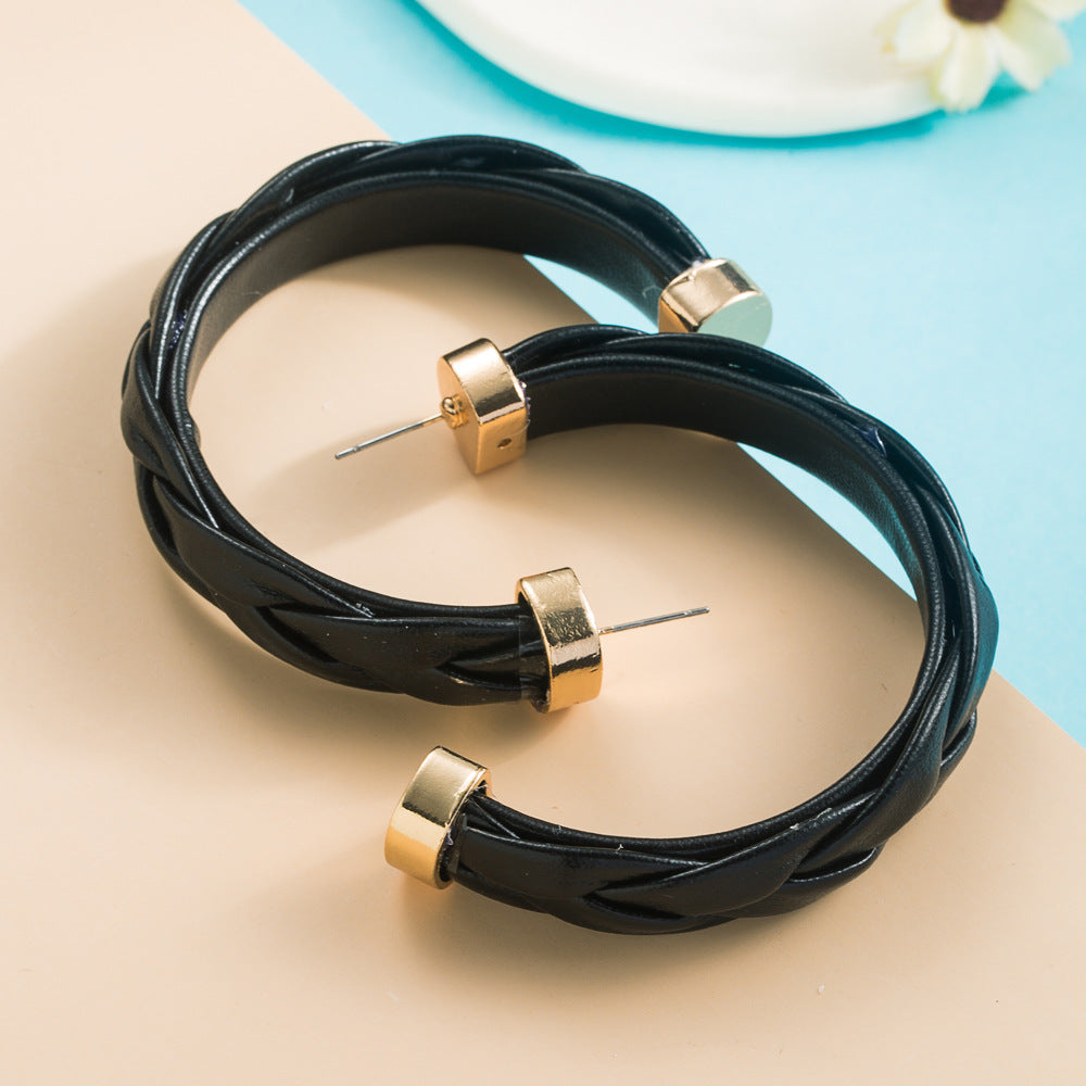 Fashion C-Shaped Multicolor Bohemian PU Leather Alloy Hoop Earrings