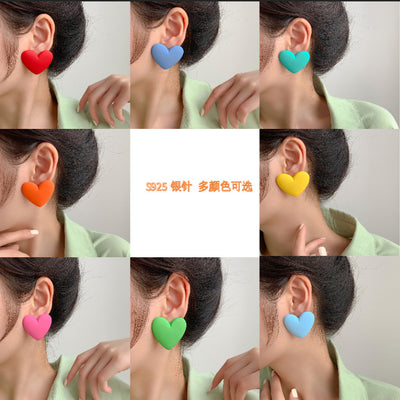 Candy Color Heart Stud Earrings - Macaron Multi-Color 925 Silver