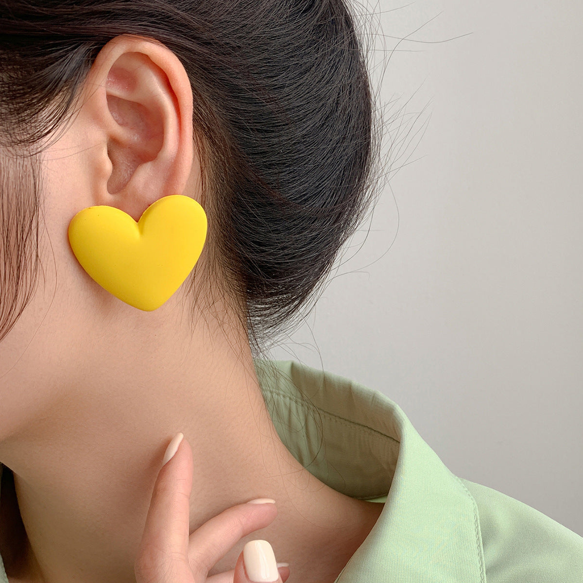 Candy Color Heart Stud Earrings - Macaron Multi-Color 925 Silver