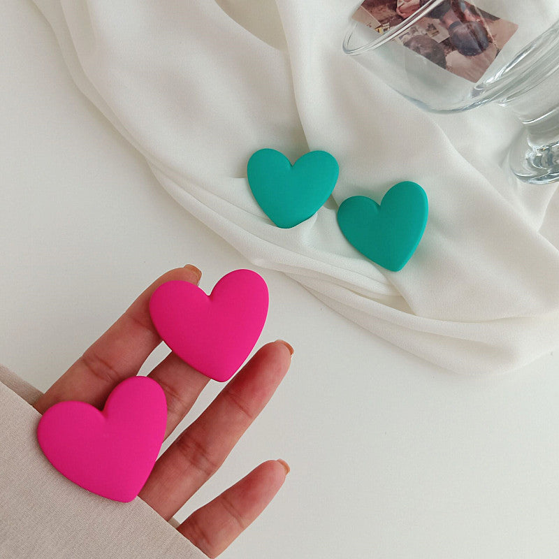 Candy Color Heart Stud Earrings - Macaron Multi-Color 925 Silver