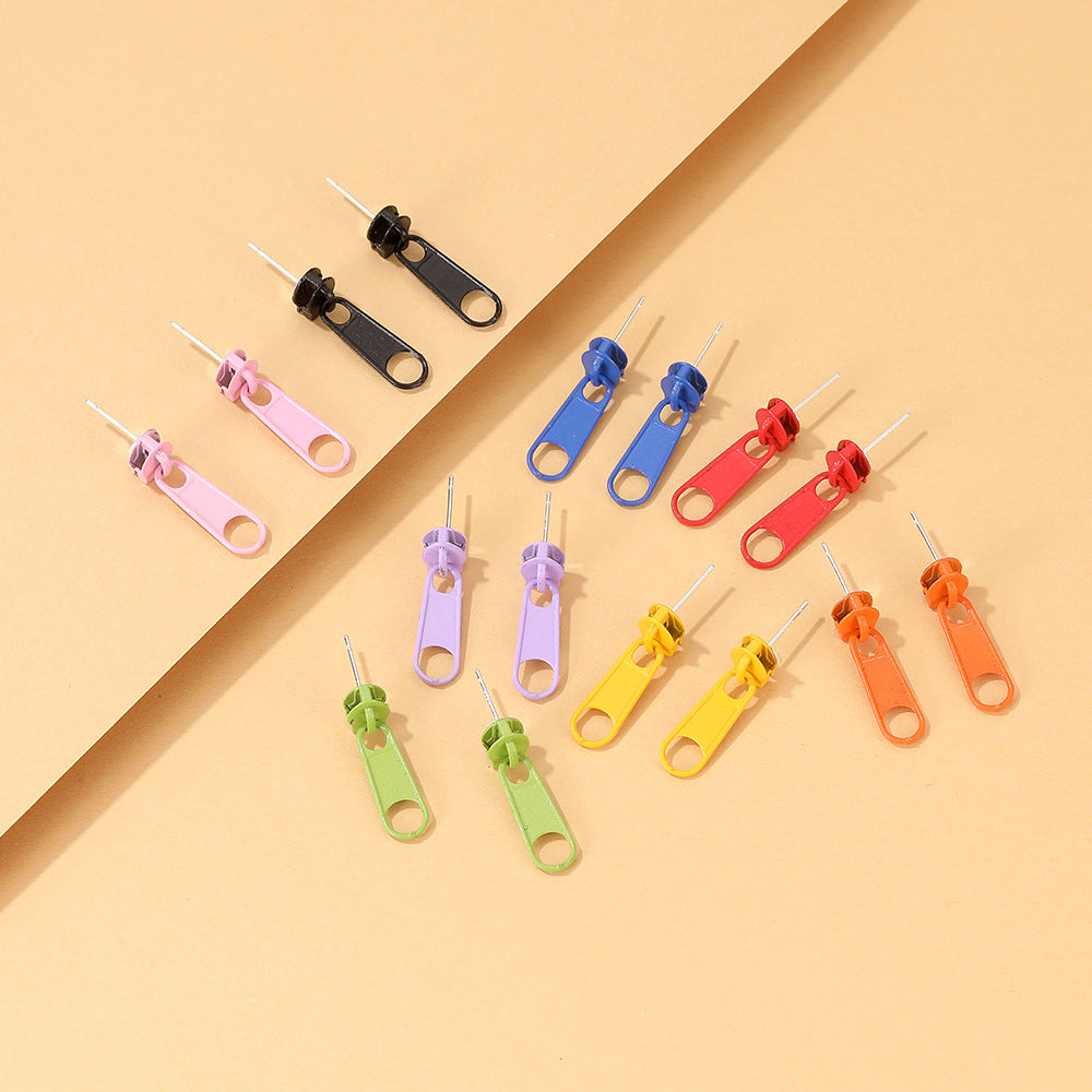 Fashion Candy Color Zipper Buckle Earrings - Trendy Creative Street Style Jewelry