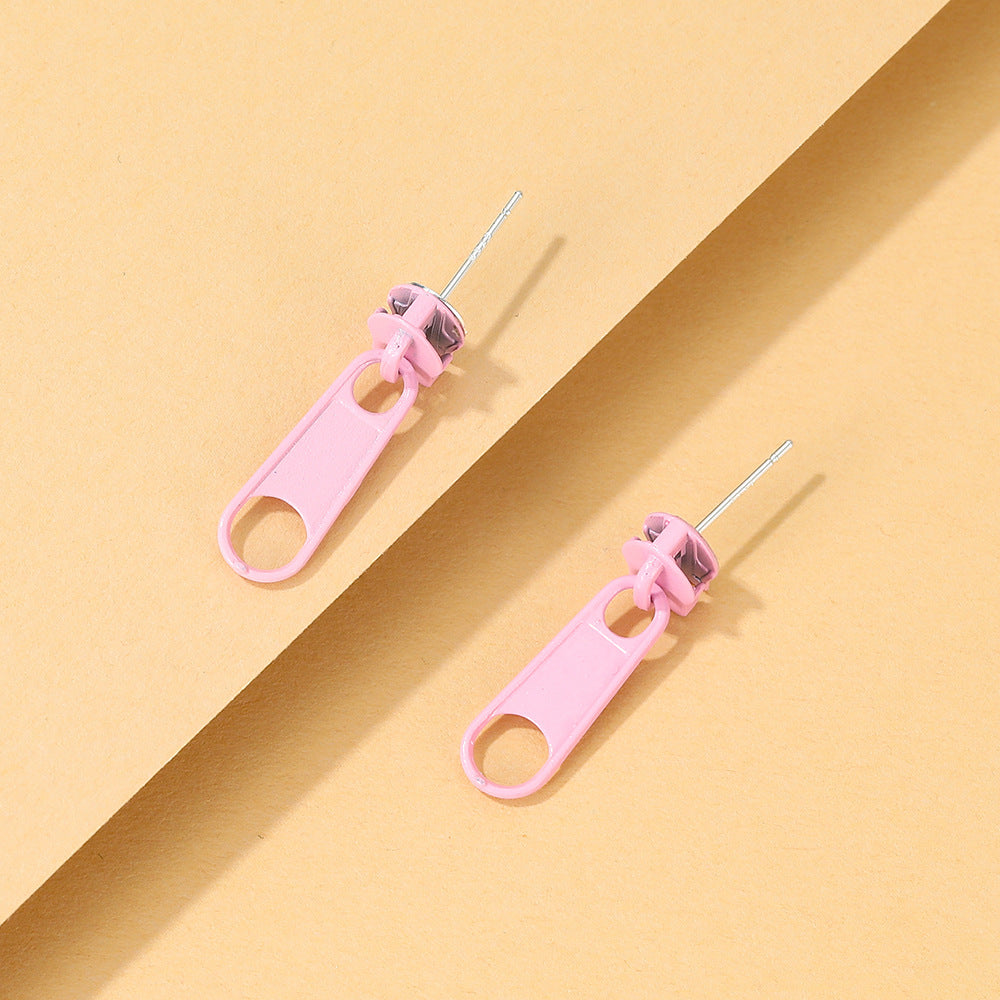 Fashion Candy Color Zipper Buckle Earrings - Trendy Creative Street Style Jewelry