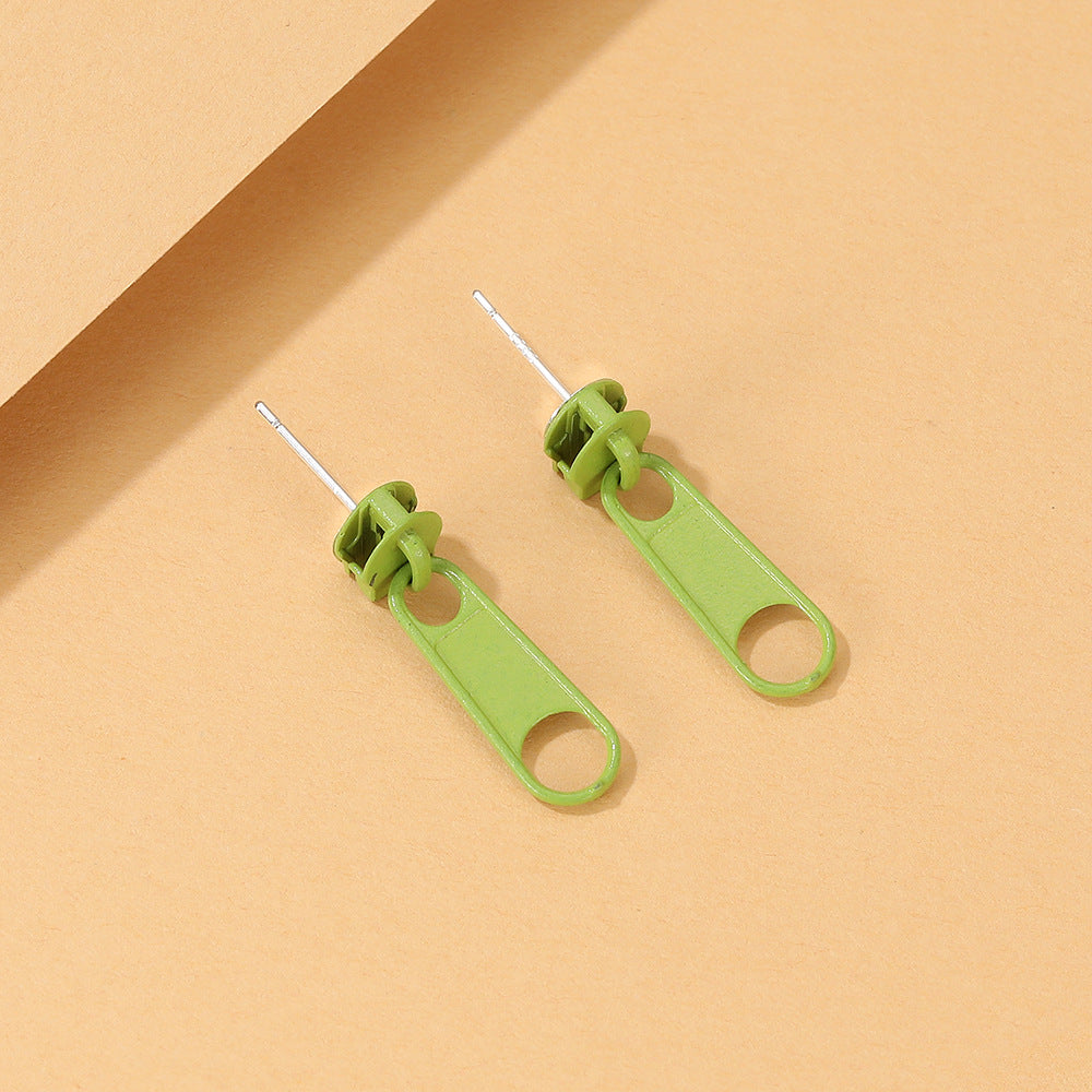 Fashion Candy Color Zipper Buckle Earrings - Trendy Creative Street Style Jewelry